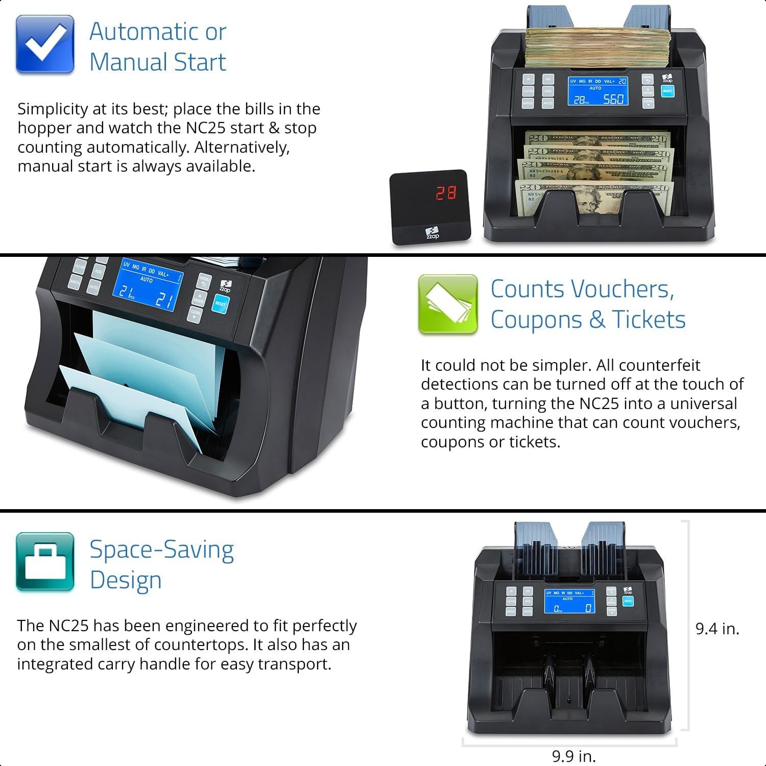 Bill Value Counter & Counterfeit Detector - Money Cash Currency Machine (NC25)