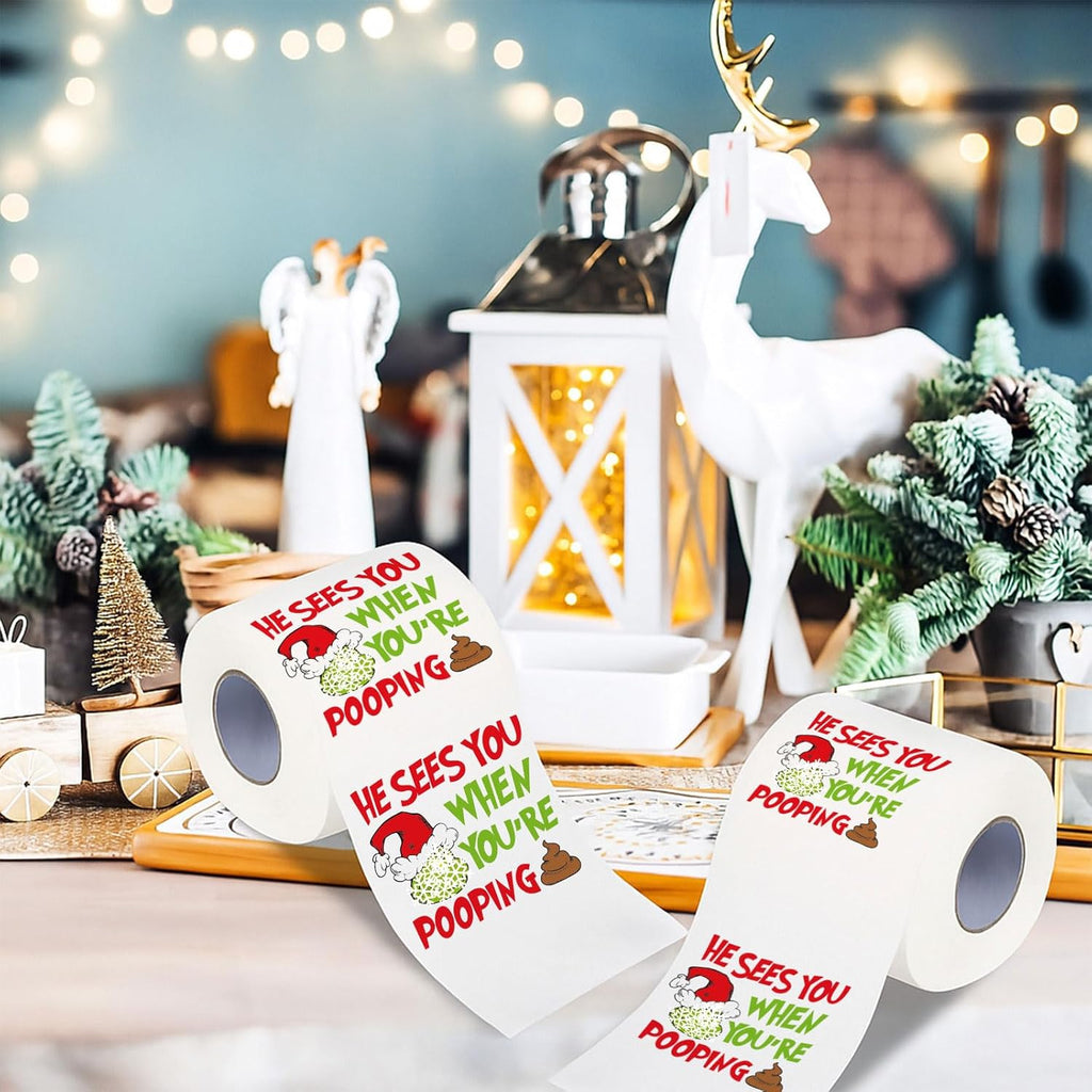 Funny Christmas Toilet Papers, Christmas Bathroom Decorations, 200 Sheets Holiday Toilet Papers, Novelty White Elephant Gag Gifts Stocking Stuffers Party Decor Supplies