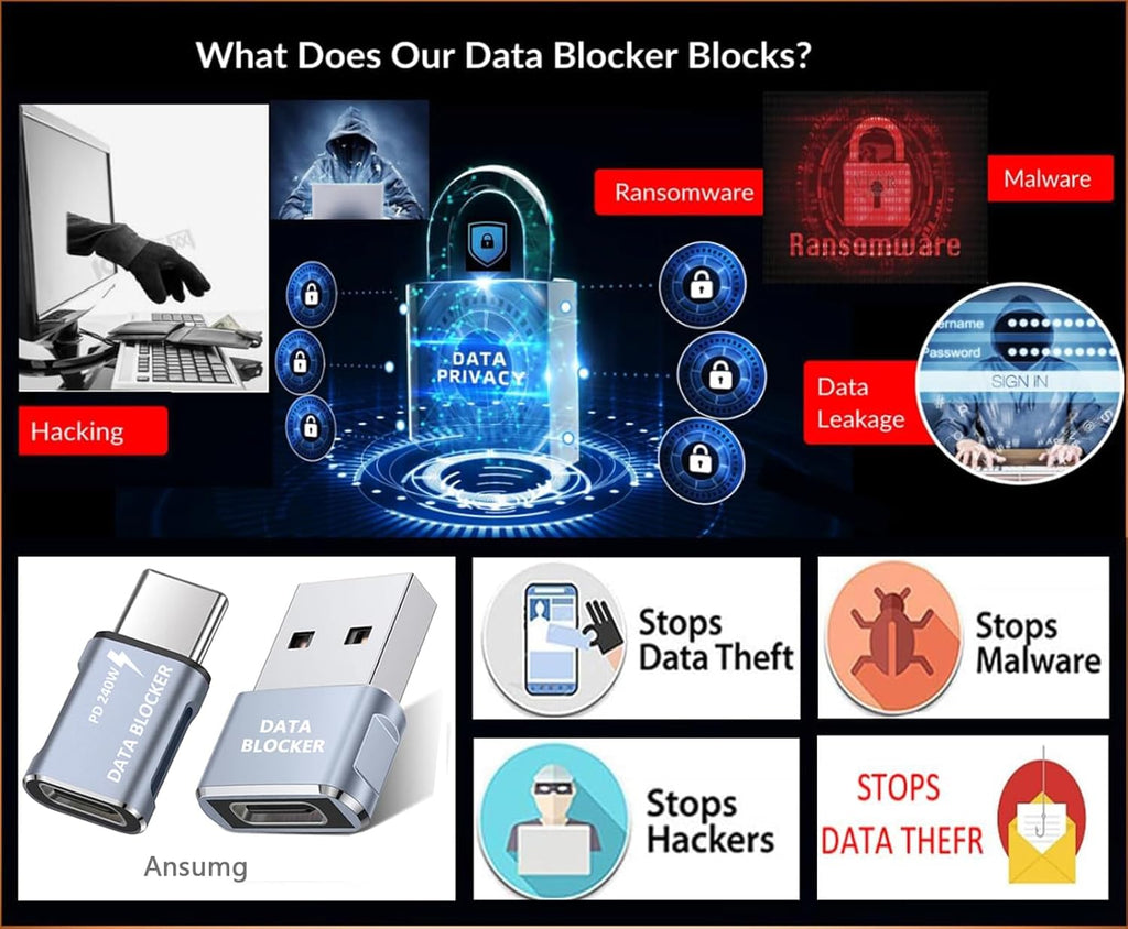 Data Blocker,Protect against Juice Jacking,Hack Proof 100% Guaranteed,For Iphone 15 16 17 Series,And More, Any Other USB Device Charging, USB Data Blocker. (4Pack Grey)