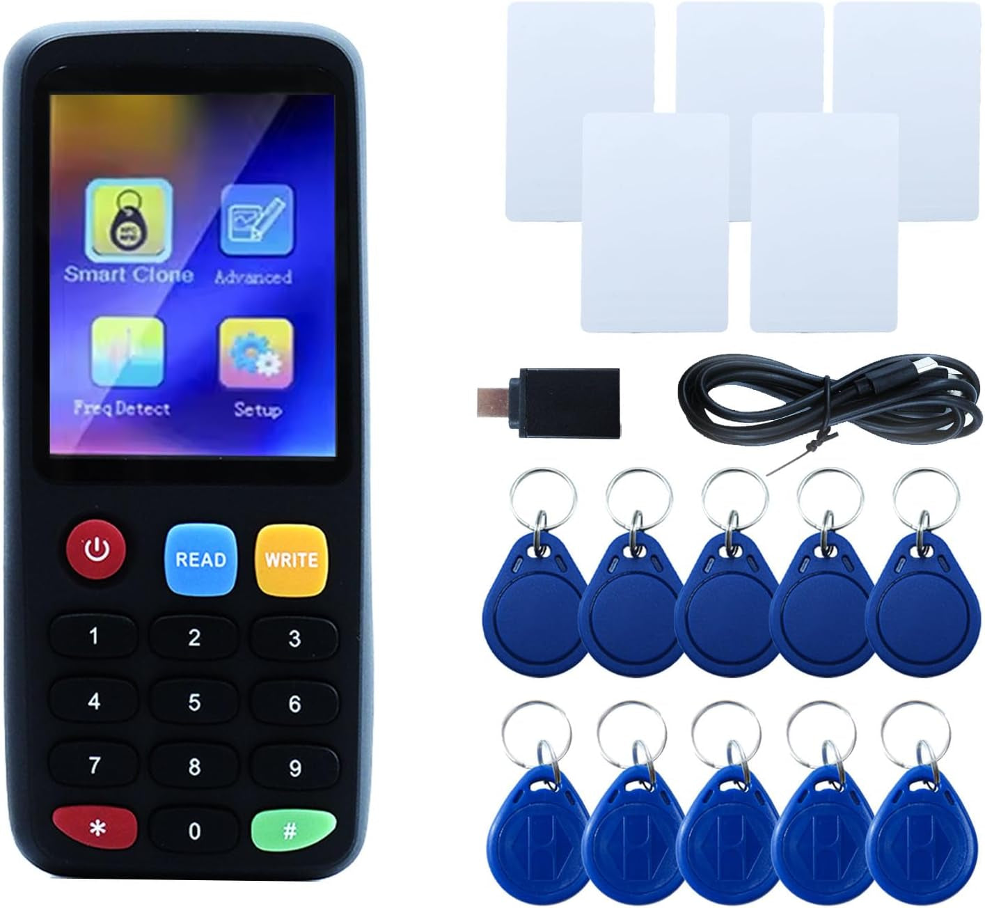X7 RFID Reader Writer (RFID Copier Multi-Frequency Smart Card Reader ID IC Elevator Card RFID Writer for Access Control System with 13.56Mhz IC Key Tags and 125Khz T5577 Key Fobs/Cards)