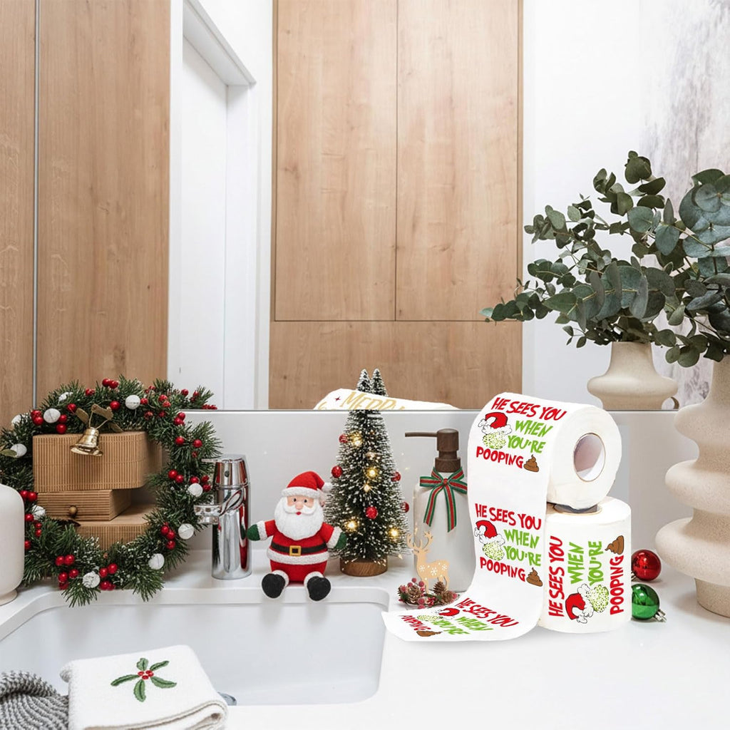 Funny Christmas Toilet Papers, Christmas Bathroom Decorations, 200 Sheets Holiday Toilet Papers, Novelty White Elephant Gag Gifts Stocking Stuffers Party Decor Supplies