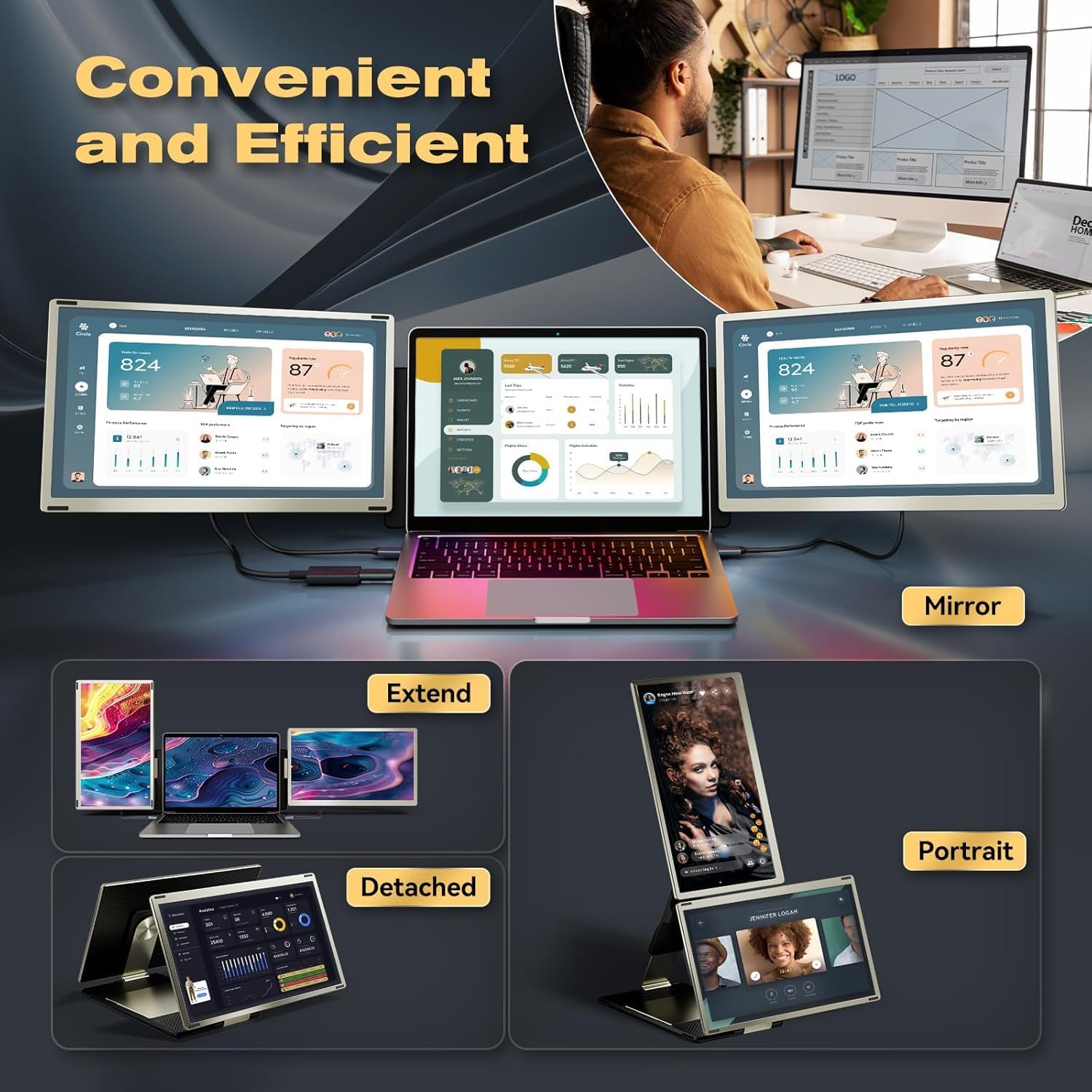 15.6" Laptop Screen Extender | Portable Monitor for 13-17” Mac/Windows Laptops | 120% Srgb FHD, Metal Stand, 235° Rotation, Ideal for Hybrid Work