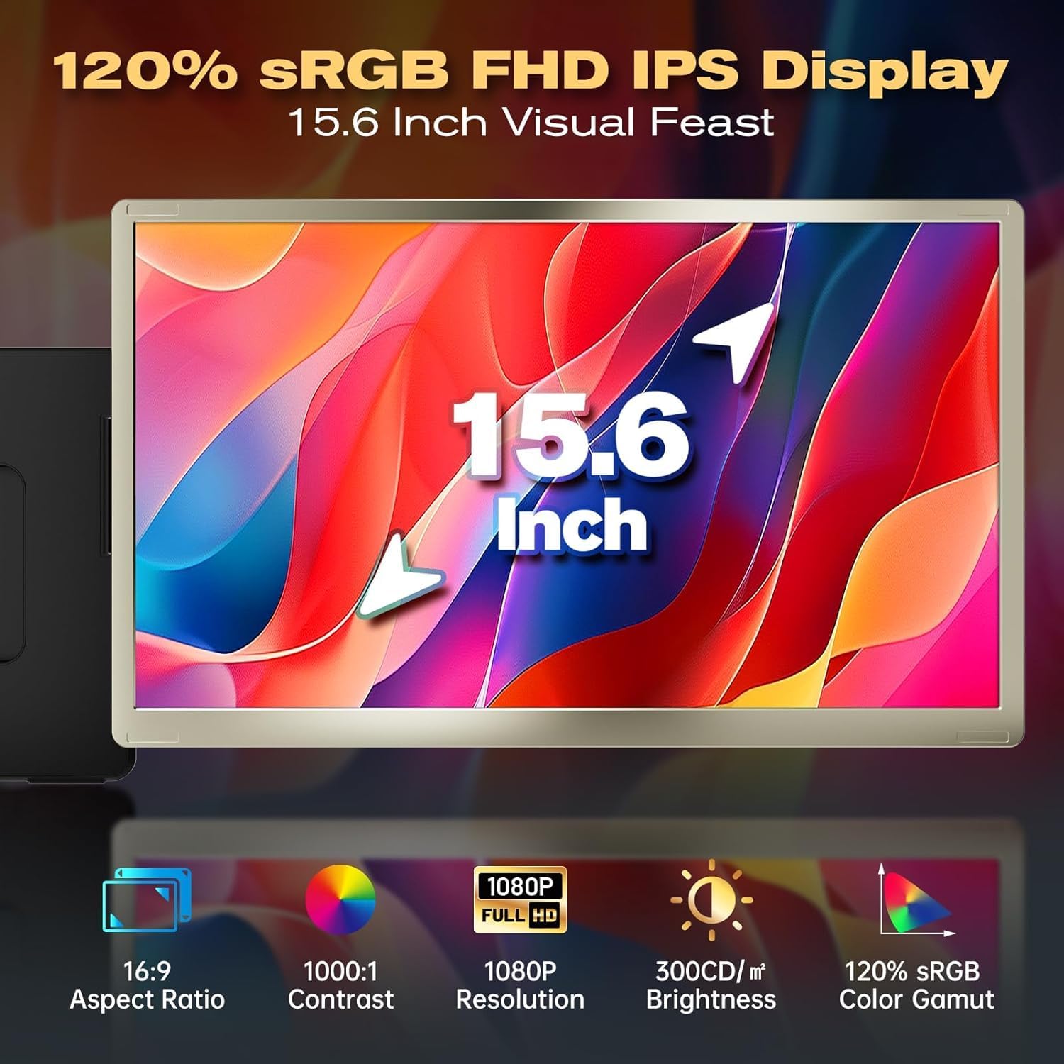 15.6" Laptop Screen Extender | Portable Monitor for 13-17” Mac/Windows Laptops | 120% Srgb FHD, Metal Stand, 235° Rotation, Ideal for Hybrid Work