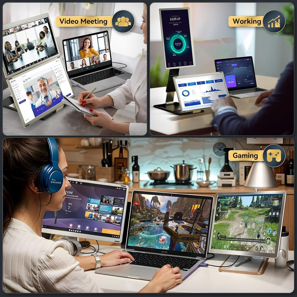 15.6" Laptop Screen Extender | Portable Monitor for 13-17” Mac/Windows Laptops | 120% Srgb FHD, Metal Stand, 235° Rotation, Ideal for Hybrid Work