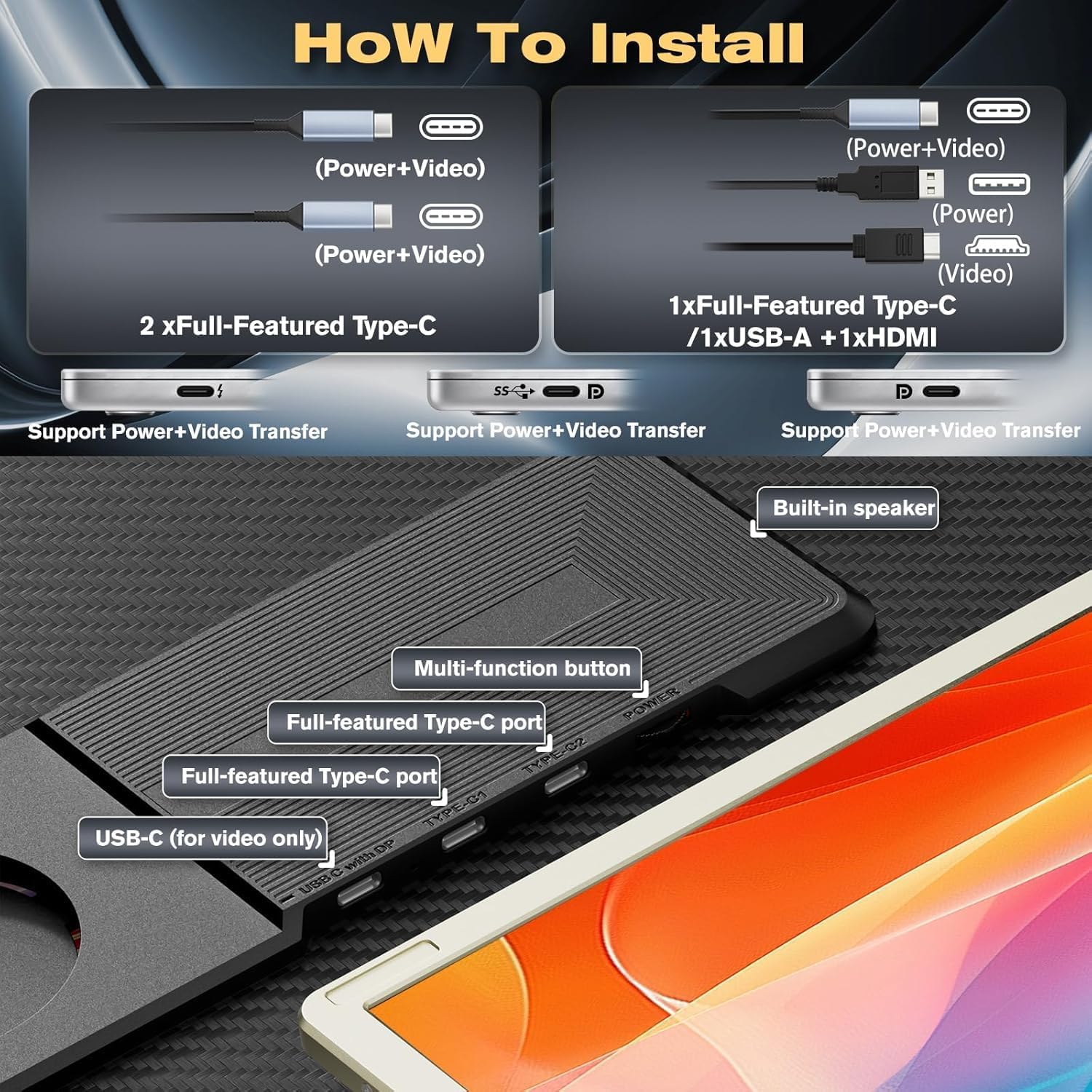 15.6" Laptop Screen Extender | Portable Monitor for 13-17” Mac/Windows Laptops | 120% Srgb FHD, Metal Stand, 235° Rotation, Ideal for Hybrid Work