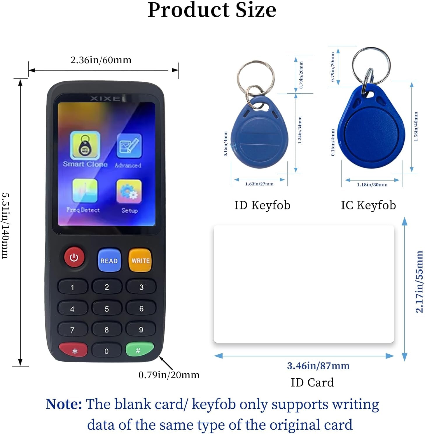 X7 RFID Reader Writer (RFID Copier Multi-Frequency Smart Card Reader ID IC Elevator Card RFID Writer for Access Control System with 13.56Mhz IC Key Tags and 125Khz T5577 Key Fobs/Cards)
