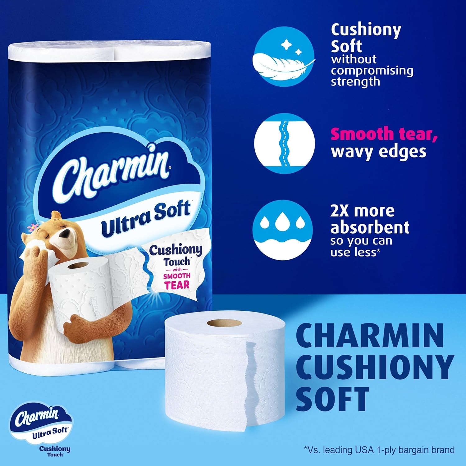Ultra Soft Cushiony Touch Toilet Paper, 24 Family Mega Rolls = 123 Regular Rolls