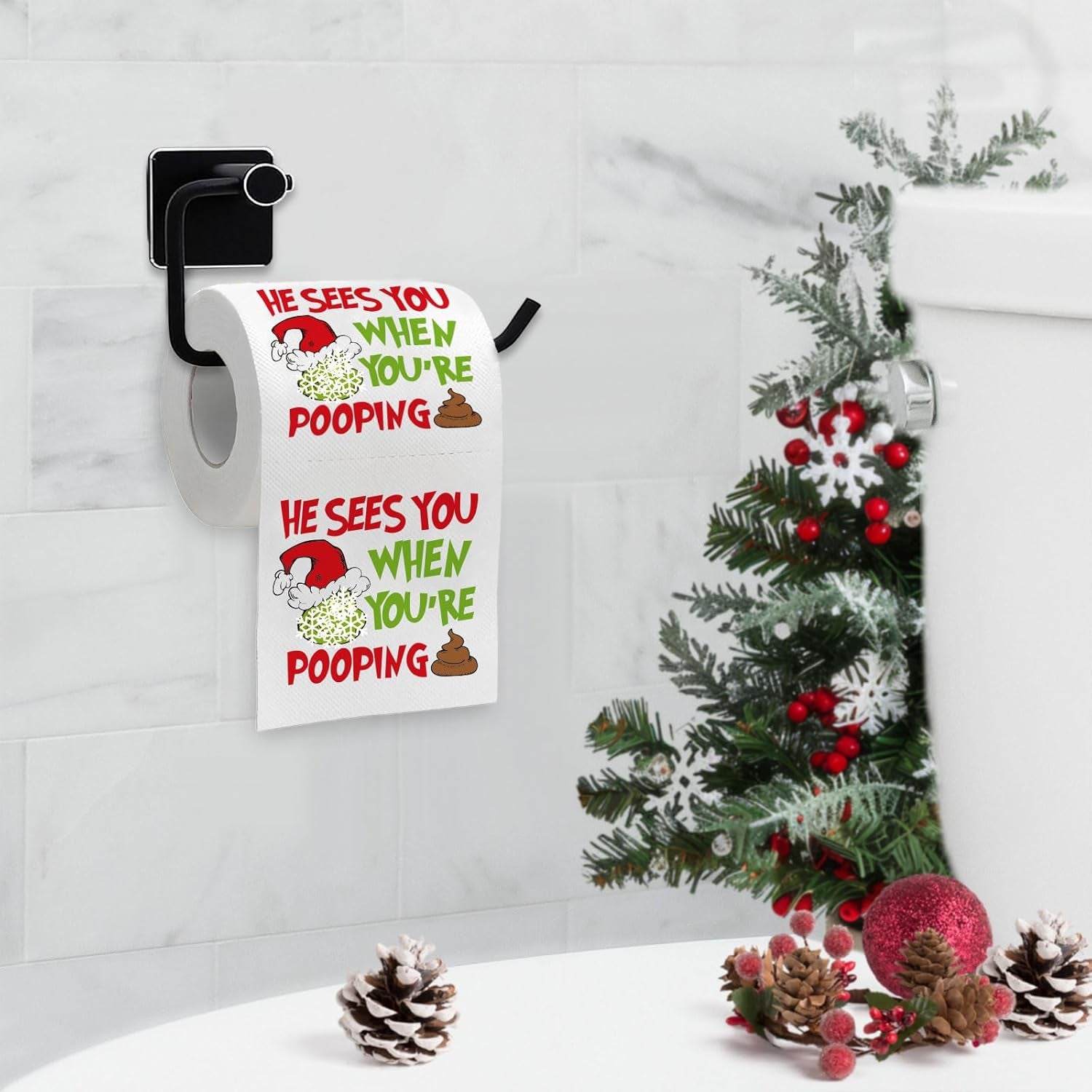 Funny Christmas Toilet Papers, Christmas Bathroom Decorations, 200 Sheets Holiday Toilet Papers, Novelty White Elephant Gag Gifts Stocking Stuffers Party Decor Supplies