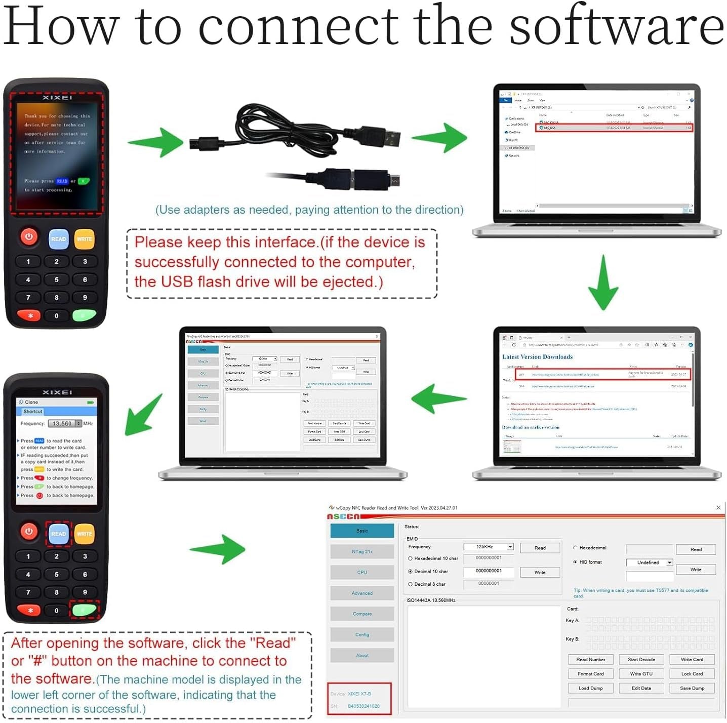 X7 RFID Reader Writer (RFID Copier Multi-Frequency Smart Card Reader ID IC Elevator Card RFID Writer for Access Control System with 13.56Mhz IC Key Tags and 125Khz T5577 Key Fobs/Cards)